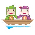 couple sailing on boat. Vector illustration decorative design Royalty Free Stock Photo