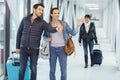 Couple say hi or goodbye for abroad at airport Royalty Free Stock Photo