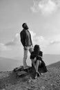 Couple secrets fantasy. couple observe mountain scene Royalty Free Stock Photo