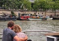 Couple on Seine River Sightseeing Boat, Paris, France