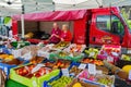 Couple selling fresh fruits in town center