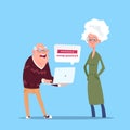 Couple Senior People Using Laptop Computer Modern Grandfather And Grandmother Full Length Royalty Free Stock Photo