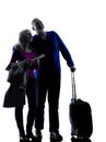 Couple senior travelers traveling silhouette Royalty Free Stock Photo