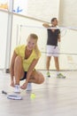 Couple with set badminton equipment Royalty Free Stock Photo