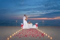 Couple share a romantic dinner with candles Royalty Free Stock Photo