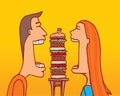 Couple sharing a huge hamburger Royalty Free Stock Photo