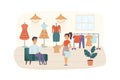 Couple shopping in clothing store scene. Man and woman in fitting room Royalty Free Stock Photo