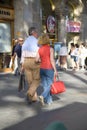 Couple shopping on Passeig de GrÃ¯Â¿Â½cia in the Eixample district, busy street in Barcelona, Spain, Europe