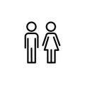 Couple signage icon. Man and woman line sign, outline washroom or toilet contour pictogram, male and female wc restroom Royalty Free Stock Photo