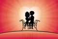 Couple silhouette in love sitting on a bench, Valentine's Day Royalty Free Stock Photo