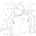 Couple silhouette pillow fight