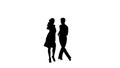 Couple silhouette professional dancing rumba on white background, alpha channel