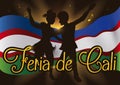 Couple Silhouette of Salsa Dancers Celebrating Cali`s Fair, Vector Illustration