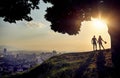 Couple in silhouette at sunset city view Royalty Free Stock Photo