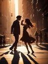 couple silhouettes in the big city,Urban Romance,Generative Ai illustation.