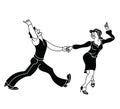 Dancing seniors. Happy old people have fun. Active pensioners. Retro vintage silhouette dancer.