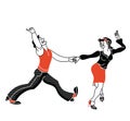 Dancing seniors. Happy old people have fun. Active pensioners.Retro red color.