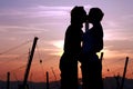 Couple silhouettes at sunset