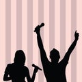 Couple singing silhouette illustration on colorful background Royalty Free Stock Photo