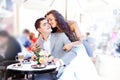 Couple sit in cafe Royalty Free Stock Photo