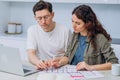 Couple talks about drawings of appartment renovation Royalty Free Stock Photo