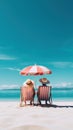 A couple sits in a lounge chair on the beach. Summer feelings, vacation concept. Generative AI Royalty Free Stock Photo