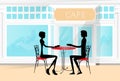 Couple Sitting Cafe Table Drink Coffee Romantic