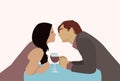 Couple Sitting Cafe Table Drink Wine Kiss Romantic Date