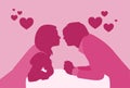 Couple Sitting Cafe Table Kiss Romantic Date Pink Color Silhouettes