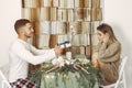 Couple spend time at home with christmas decorations Royalty Free Stock Photo