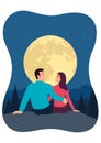 Couple sitting on the edge of the cliff during full moon