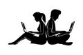 Couple sitting with laptops.