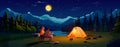 couple sitting near tent camping area night campsite summer camp travel vacation concept mountains landscape Royalty Free Stock Photo