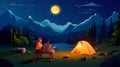 couple sitting near tent camping area night campsite summer camp travel vacation concept mountains landscape Royalty Free Stock Photo