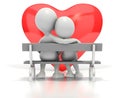 Couple sitting on park bench by heart