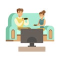 Couple Sitting On The Sofa With Joysticks,Part Of Happy Gamers Enjoying Playing Video Game, People Indoors Having Fun