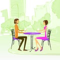 Couple Sitting Street Cafe Outdoor at Table