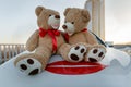 Couple of sitting teddy bears on the car , gift, Valenti