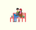 Couple Sitting on Wooden Bench Working on PC