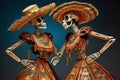 a couple of skeleton skeletons wearing sombrero hats. Generative