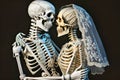 Couple of skeletons dressed up in wedding attire Generative AI