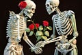 Couple of skeletons holding hands with rose Generative AI Royalty Free Stock Photo