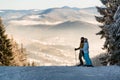 Couple of skiers in the mountains Royalty Free Stock Photo