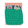 Couple Sleeping in Bed Together Under Blanket, View From Above Vector Illustration Royalty Free Stock Photo