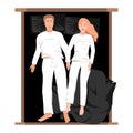 Couple sleeping in bed top view vector illustration. Man and woman sleeping together and holding their hands Royalty Free Stock Photo