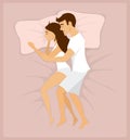 Couple sleeping hugging in bed top