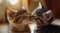 A couple of small kittens kissing each other on the floor Royalty Free Stock Photo