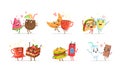 Couple of Smiling Food and Drink Characters Holding Hands Vector Set Royalty Free Stock Photo