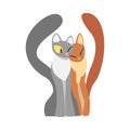 Couple of Smooth Coated Cat in Love Fawning and Cuddling Vector Illustration