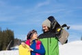 Couple With Snowboard Ski Resort Snow Winter Mountain Smiling Man And Woman Extreme Sport Vacation Royalty Free Stock Photo